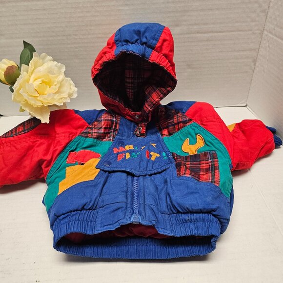 Vintage The Cuddle Club Baby Child Coat Jacket Infant Block Colors Mr Fix It 12 - Picture 3 of 16